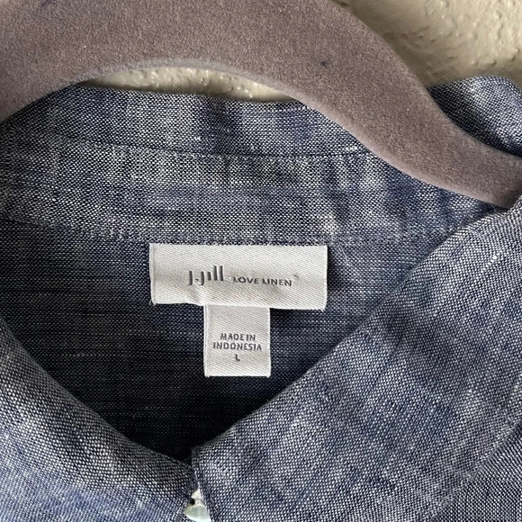 J. Jill Button Down Women's Large Blue Love Linen Blouse Minimalist Coastal - Picture 8 of 8